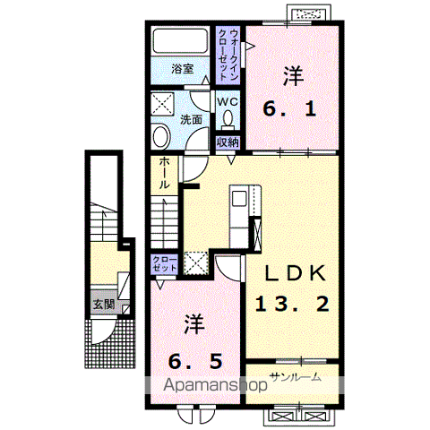 キョウハイム E(2LDK/2階)の間取り写真