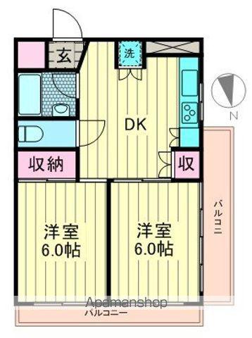 シャローム多摩川(2DK/3階)の間取り写真