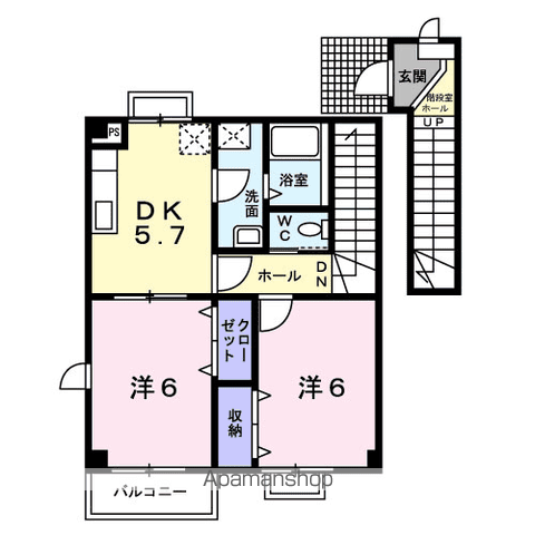 アロッジオ・プリムローズ(2DK/2階)の間取り写真