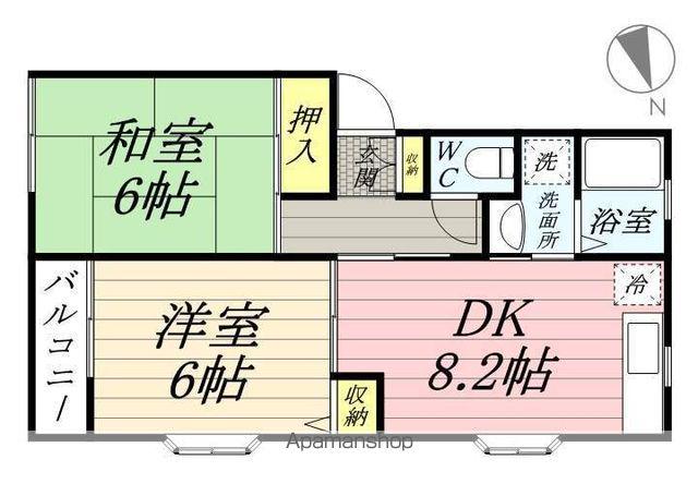 ハイツピボワーヌ(2DK/1階)の間取り写真