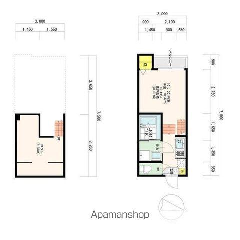 フラームシンフォニー(1K/2階)の間取り写真