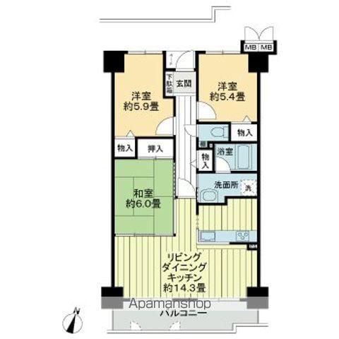 サーパス祝谷(3LDK/2階)の間取り写真