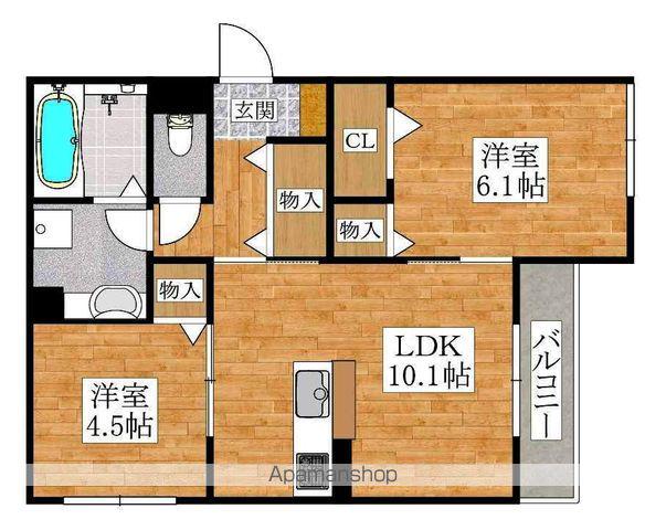 RUE COLLINE三国ケ丘(2LDK/1階)の間取り写真