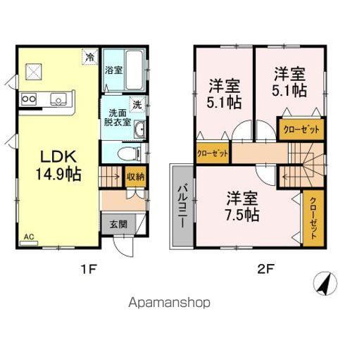 愛媛県今治市 2階建 築9年(3LDK)の間取り写真