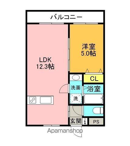 ピース・スクエア津乃峰(1LDK/3階)の間取り写真