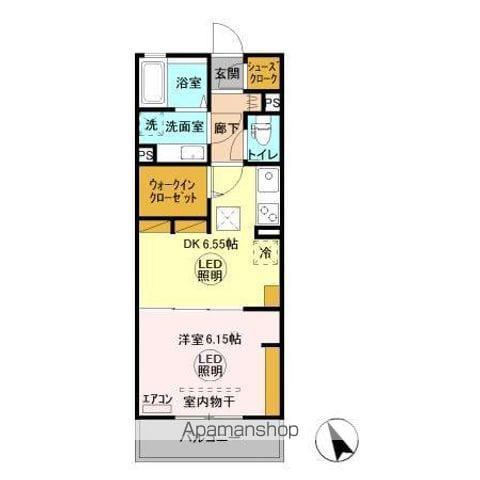 シャンブルK(1DK/1階)の間取り写真