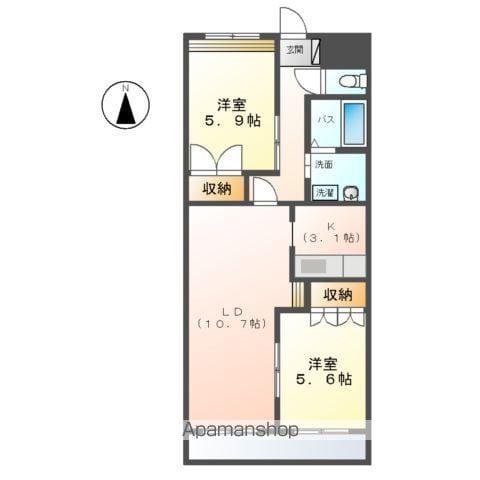 クレスト城勝(2LDK/3階)の間取り写真