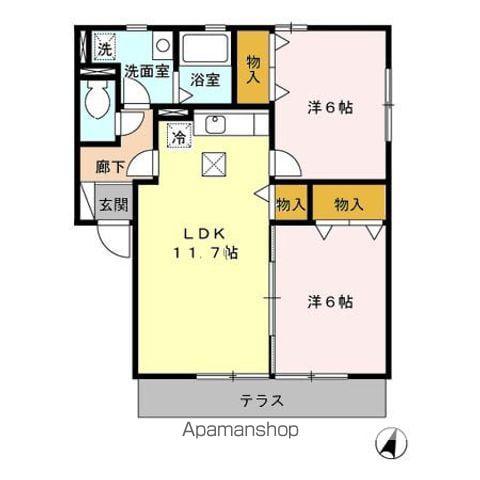 ローズハイム馬渡 B棟(2LDK/1階)の間取り写真