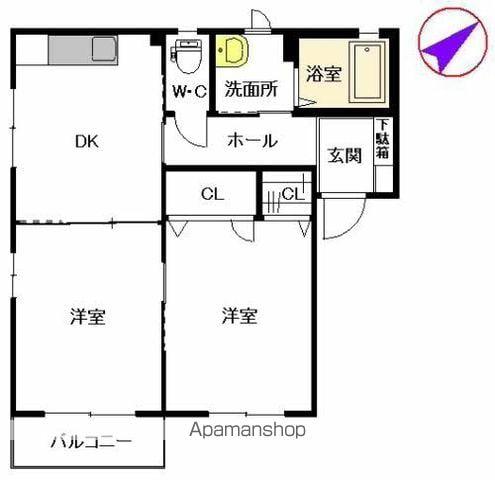 コスモスハウス・S B棟(2DK/2階)の間取り写真