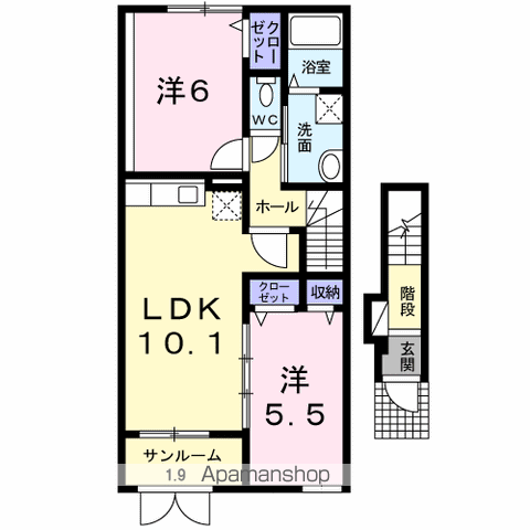 エスペランサⅠ(2LDK/2階)の間取り写真