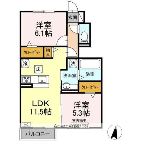 D-ROOM FOURTH B棟(2LDK/1階)の間取り写真