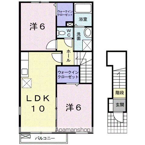 カーサ・エレガンテB(2LDK/2階)の間取り写真