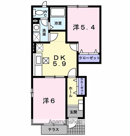 ウィンズヒル(2DK/1階)の間取り写真