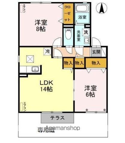 サンライズF棟(2LDK/1階)の間取り写真