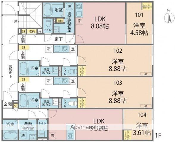 カインドネス西武柳沢北(1K/1階)の間取り写真