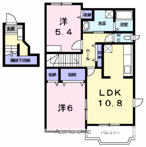 ヴィルヌーブ B(2LDK/2階)の間取り写真