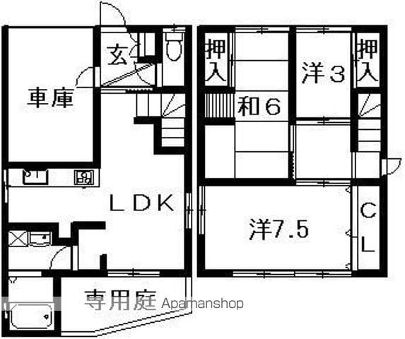 牟岐線 阿波富田駅 徒歩15分 2階建 築64年(3LDK)の間取り写真