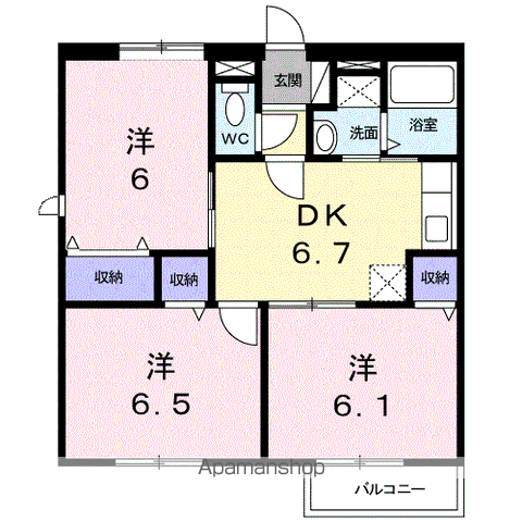 ベアーフィールドⅡ(3DK/1階)の間取り写真