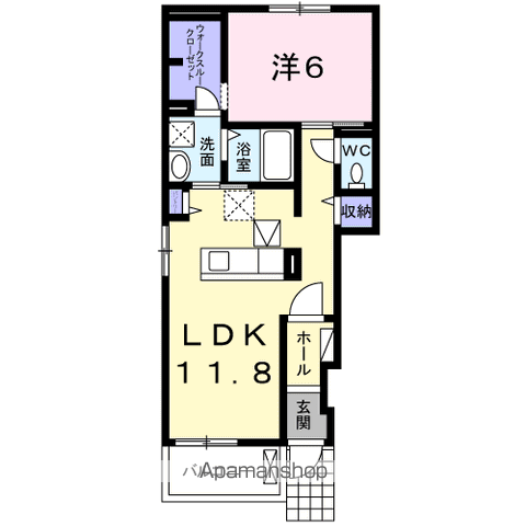 アルコバレーノ ルーチェ(1LDK/1階)の間取り写真