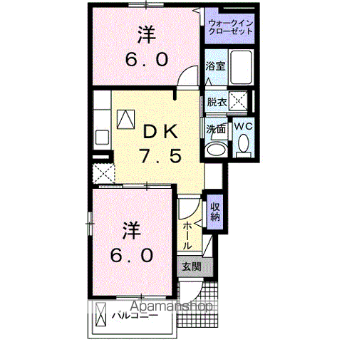FONTAINE和木Ⅱ(2DK/1階)の間取り写真