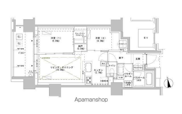 パークスフィア牛込神楽坂(2LDK/9階)の間取り写真