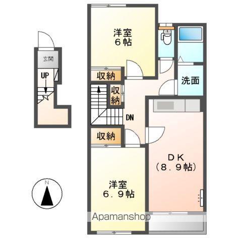 ブルーライト多喜(2DK/2階)の間取り写真