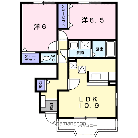 アルカンシェルC(2LDK/1階)の間取り写真