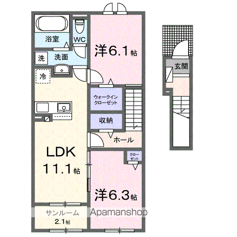 アヴァンティⅢ(2LDK/2階)の間取り写真