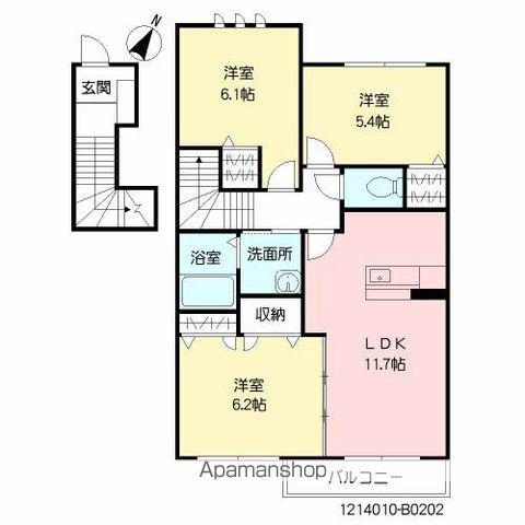 ウィングコート水城Ⅱ棟(3LDK/2階)の間取り写真