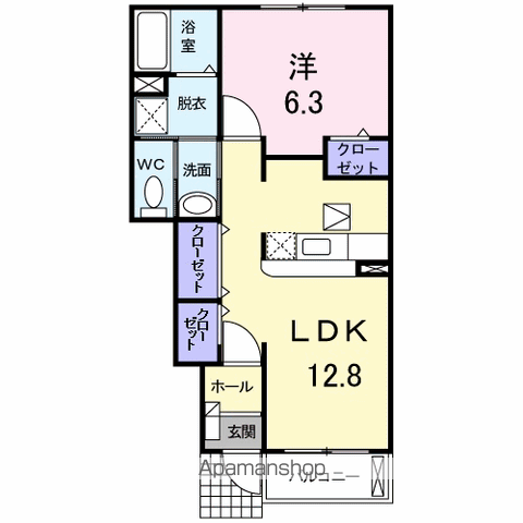 アンジェリカ B(1LDK/1階)の間取り写真