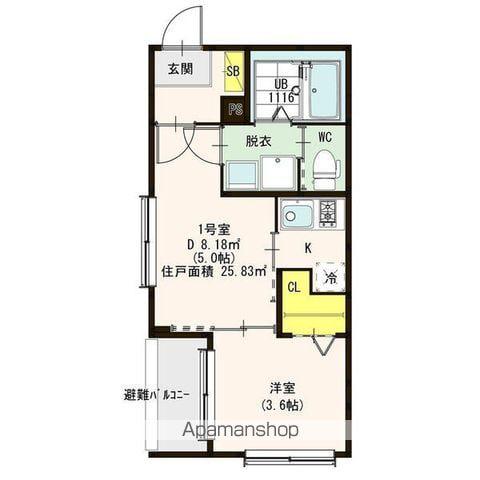 フェリーチェ長筬(1DK/1階)の間取り写真