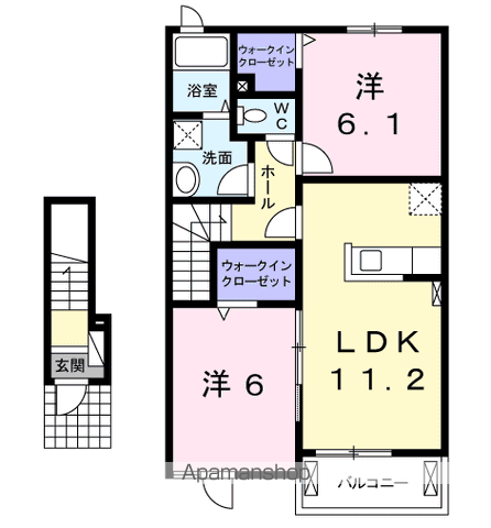 ハピネスヒルⅢ(2LDK/2階)の間取り写真