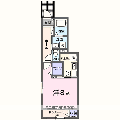 サンプリズムⅡ(1K/1階)の間取り写真