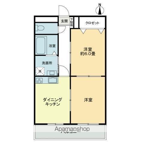 グリーンハイツ池戸第二(2DK/4階)の間取り写真