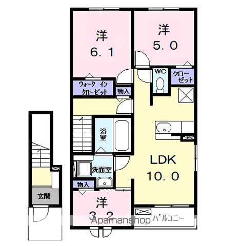 ロークァット Ⅰ(3LDK/2階)の間取り写真