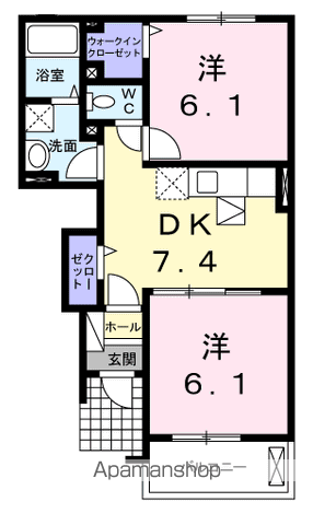 フレイム・アクティーボⅠ(2DK/1階)の間取り写真