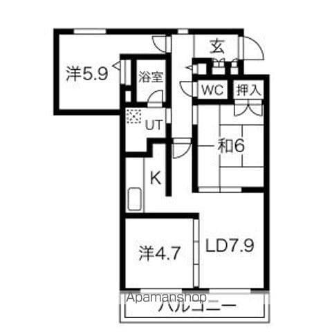 ガーデンハウス山鼻南2(3DK/5階)の間取り写真