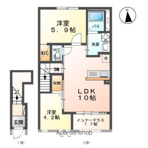 富久山久保田古担アパート(2LDK/2階)の間取り写真
