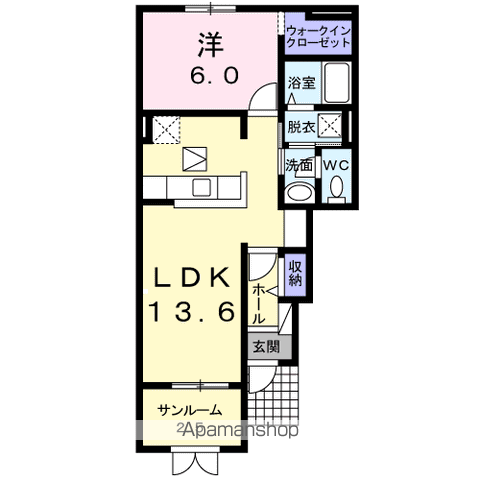 アルカディア(1LDK/1階)の間取り写真