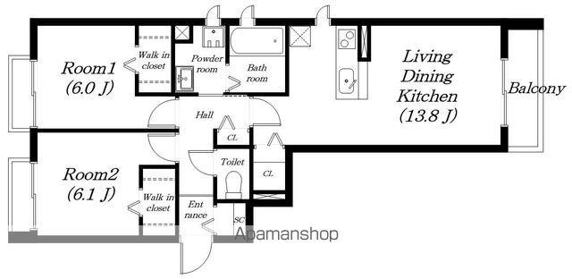 カーサ・フィオーレ(2LDK/2階)の間取り写真