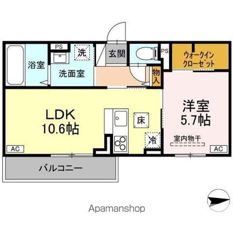 RESUA向中野 D棟(1LDK/1階)の間取り写真