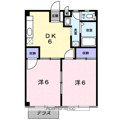 リベルテ吉田(2DK/1階)の間取り写真