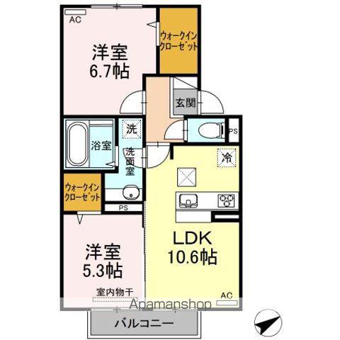プレミアムⅩⅠ・ⅩⅡ番館 A棟(2LDK/1階)の間取り写真