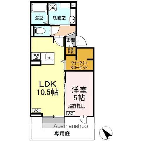 TORISIA城ケ丘(1LDK/1階)の間取り写真
