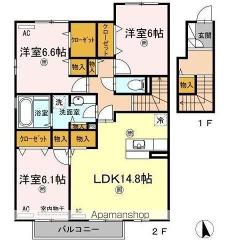 フォンターナ伏石Ⅱ(3LDK/2階)の間取り写真