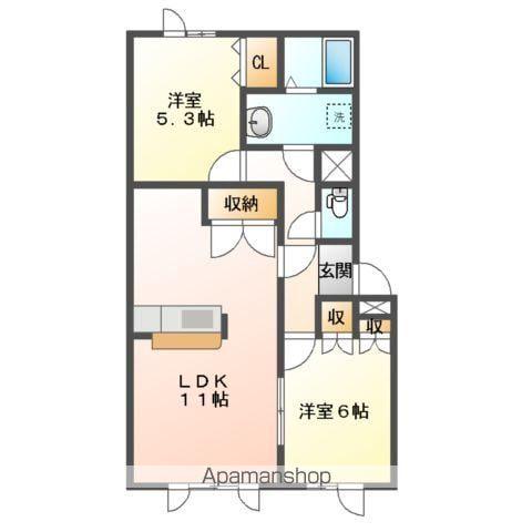 ヒールコート(2LDK/1階)の間取り写真