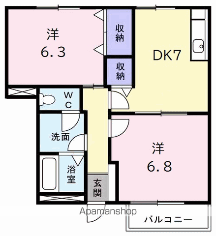 ホワイトリバー B(2DK/1階)の間取り写真