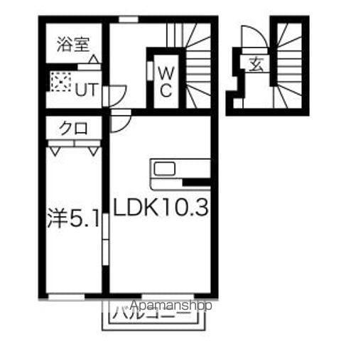 フルールポミエ B(1LDK/2階)の間取り写真