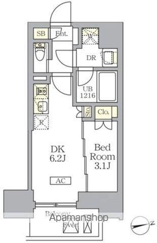 ザ・ライオンズフォーシア文京湯島(1DK/8階)の間取り写真