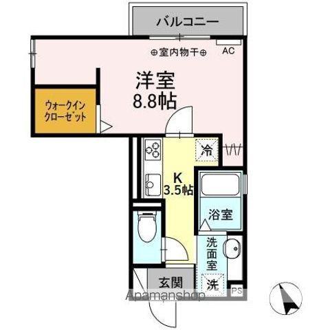 SALUD PRIMERO折立(1K/3階)の間取り写真